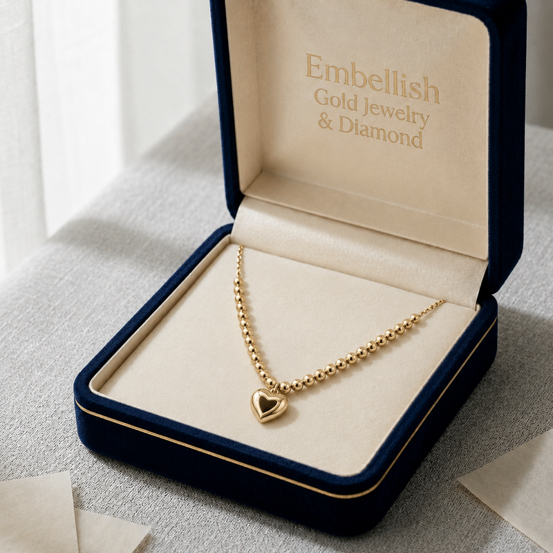 18k Gold Heart with Balls Necklace - ad collection - Embellish Gold Jewelry & Diamond