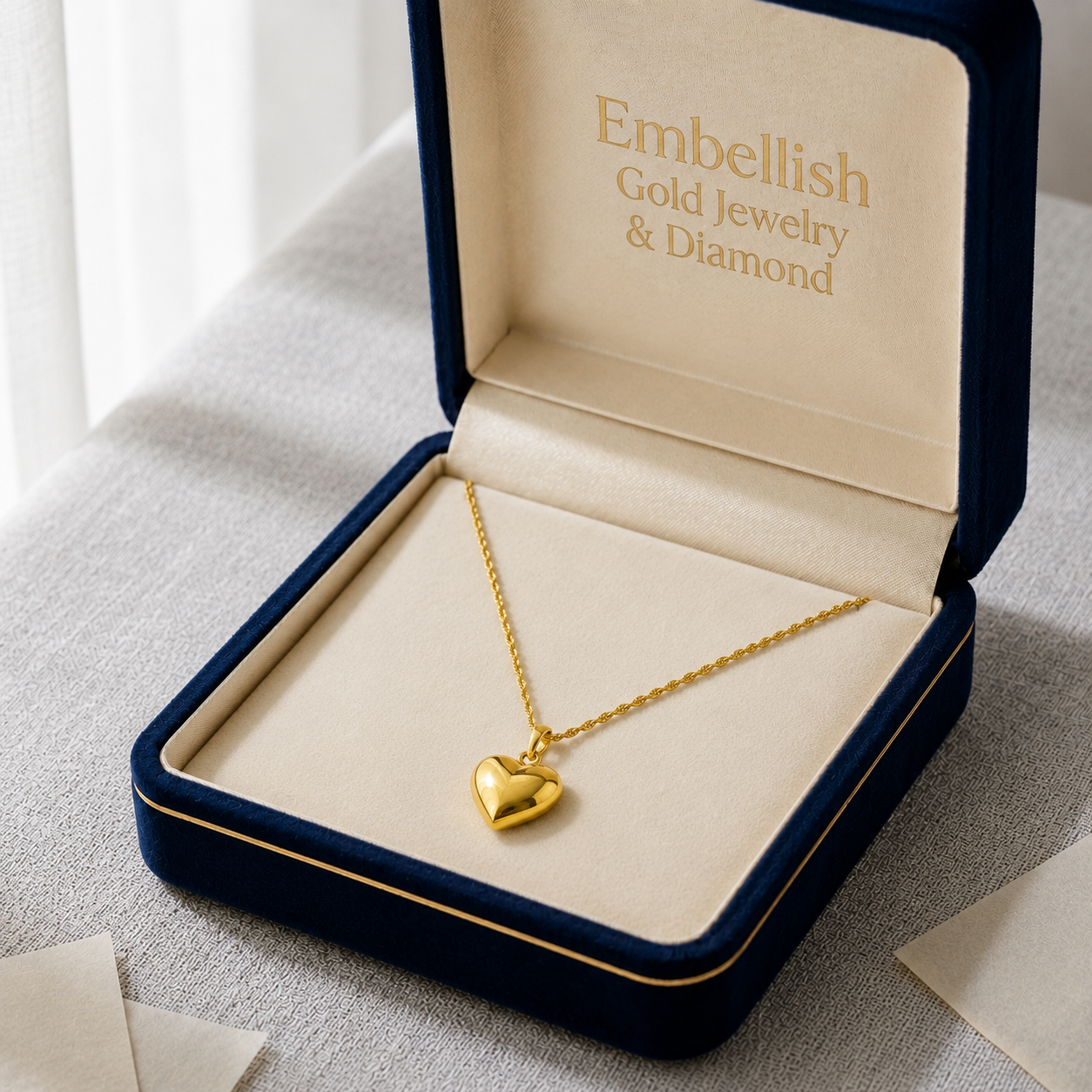 18K Gold Bubble Heart With Rope Chain