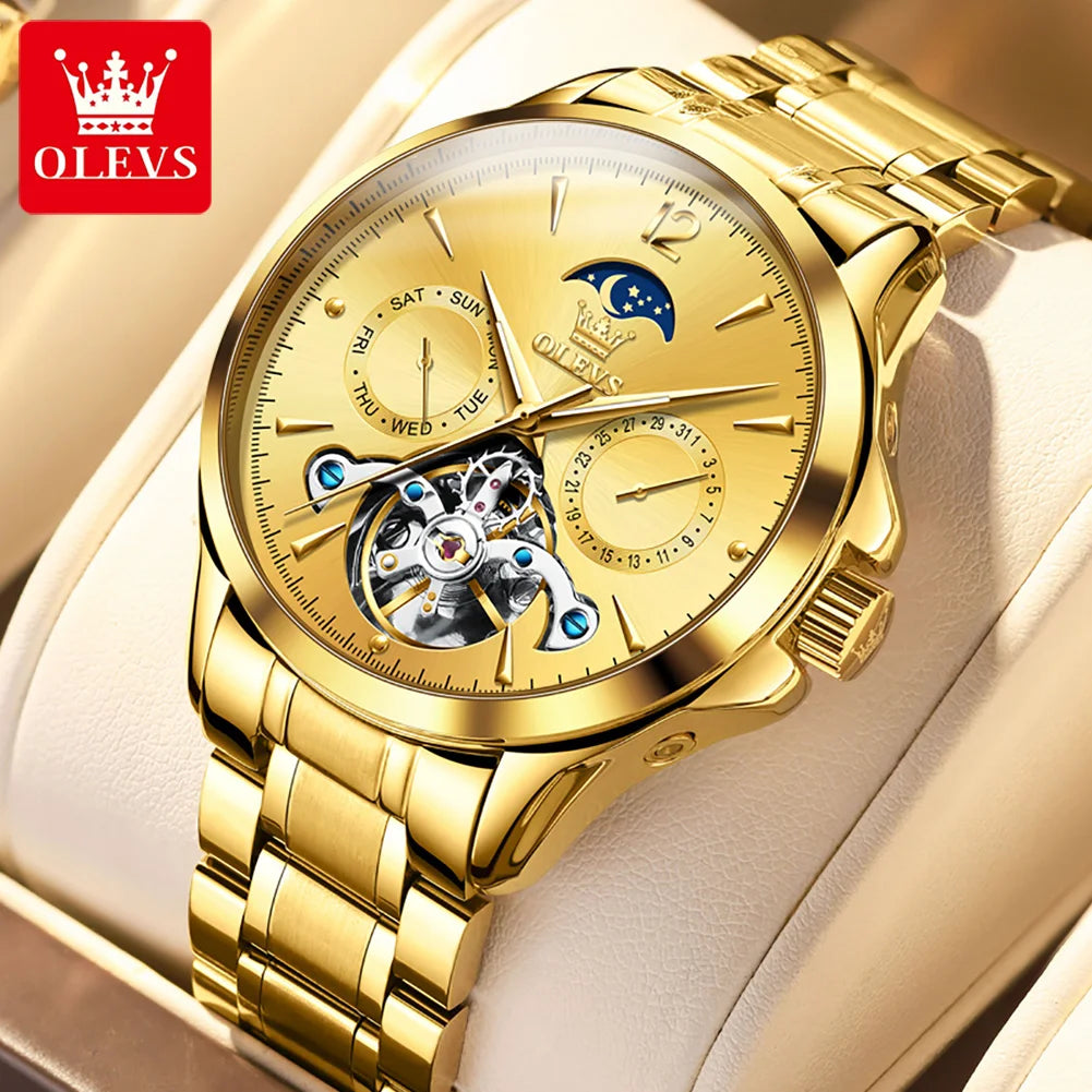 OLEVS 6663 Men Flywheel Fully Automatic Mechanical Watch - Festive Collection - Embellish Gold Jewelry & Diamond