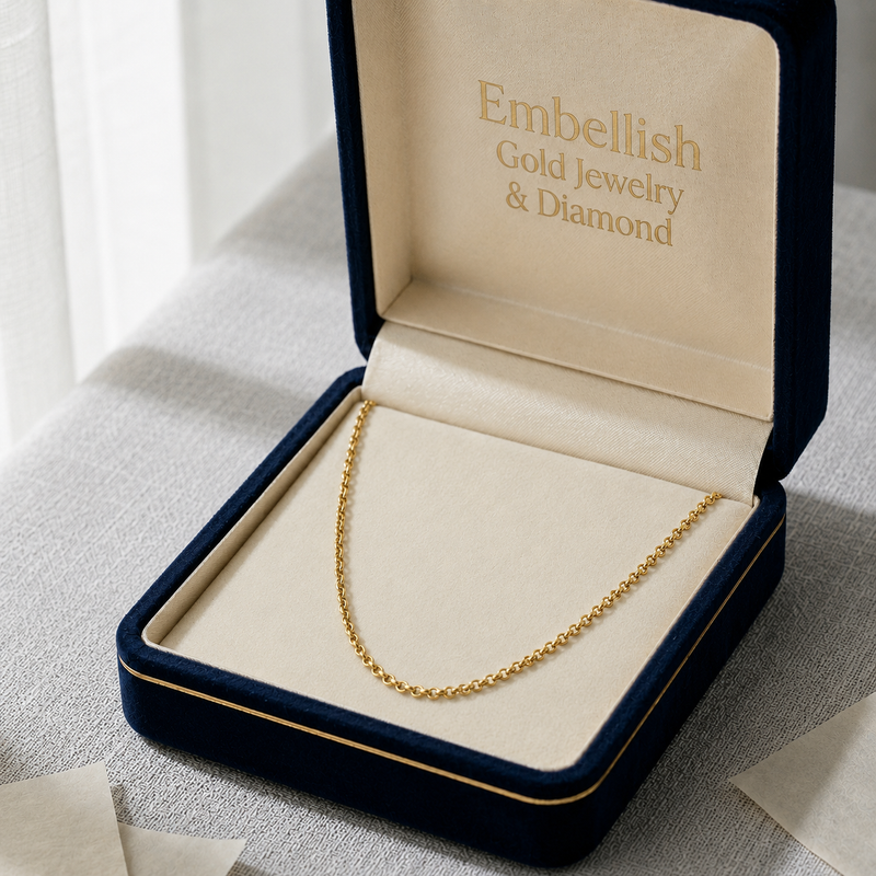 18k Gold Rolo Chain - 18k Gold Chain - Embellish Gold Jewelry & Diamond
