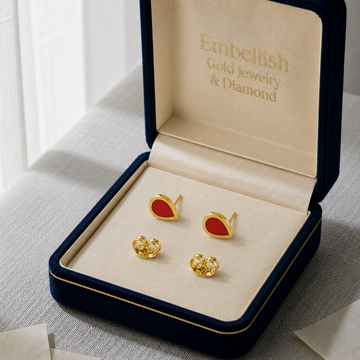 18K Real Gold Red Droplet Earrings - Earrings - Embellish Gold