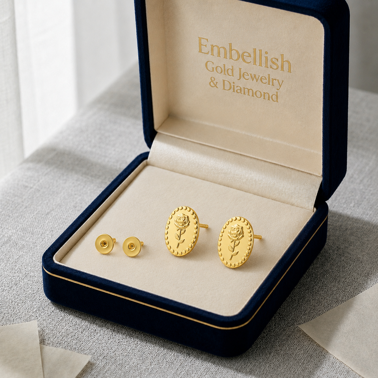 18K Real Saudi Gold Rose Screw Earrings 035 - 18k Gold Earrings - Embellish Gold