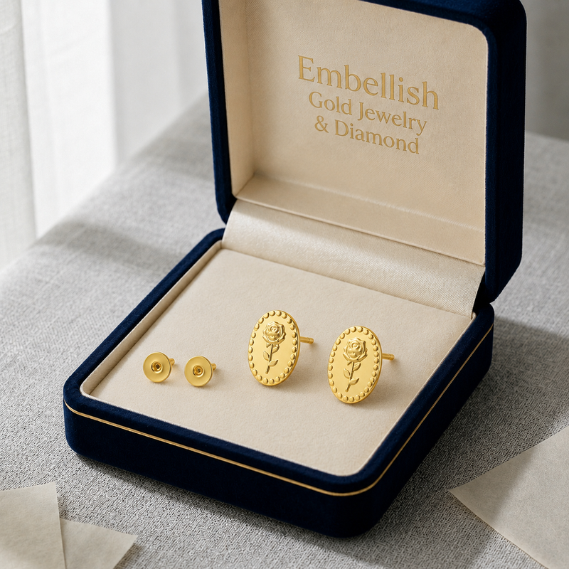 18K Real Saudi Gold Rose Screw Earrings 035 - 18k Gold Earrings - Embellish Gold