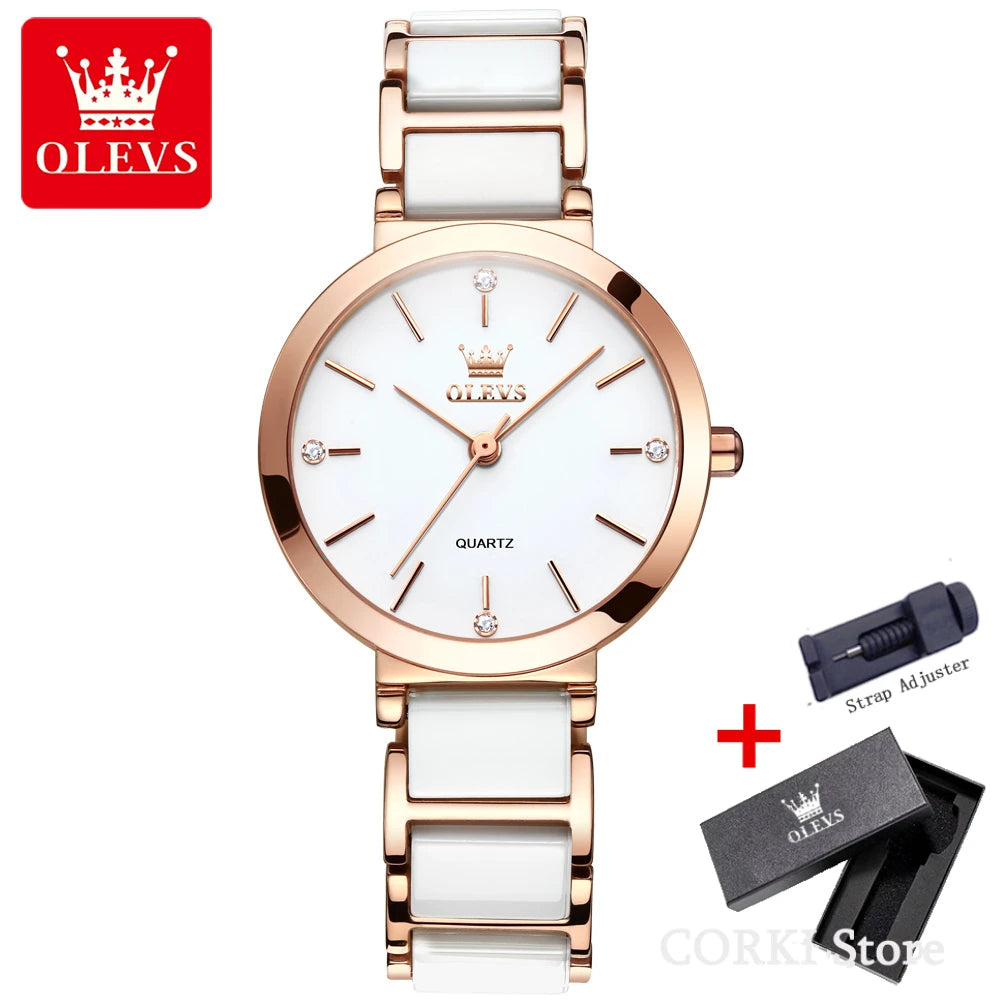 OLEVS 5877 Luxury Stainless Steel Watch for Women - Festive Collection - Embellish Gold Jewelry & Diamond