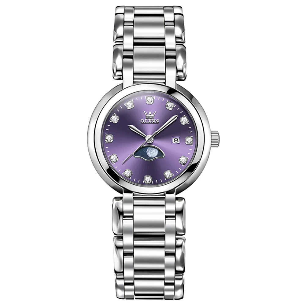 OLEVS Elegant Fashion Purple Rhinestone Dial Quartz Watch for Women