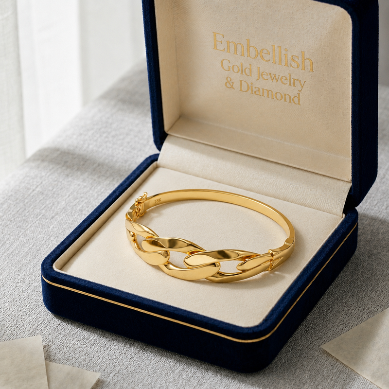 18k Gold Sterling Bangle - 18k Gold Bangle - Embellish Gold Jewelry & Diamond