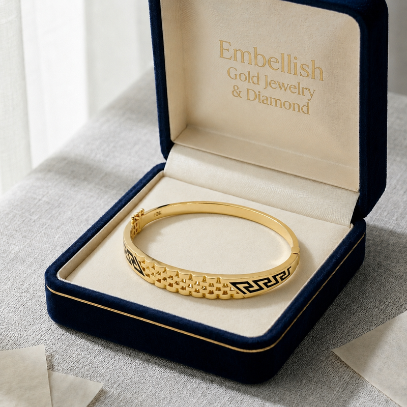 18k Gold Chain Maze Bangle - 18k Gold Bangle - Embellish Gold Jewelry & Diamond