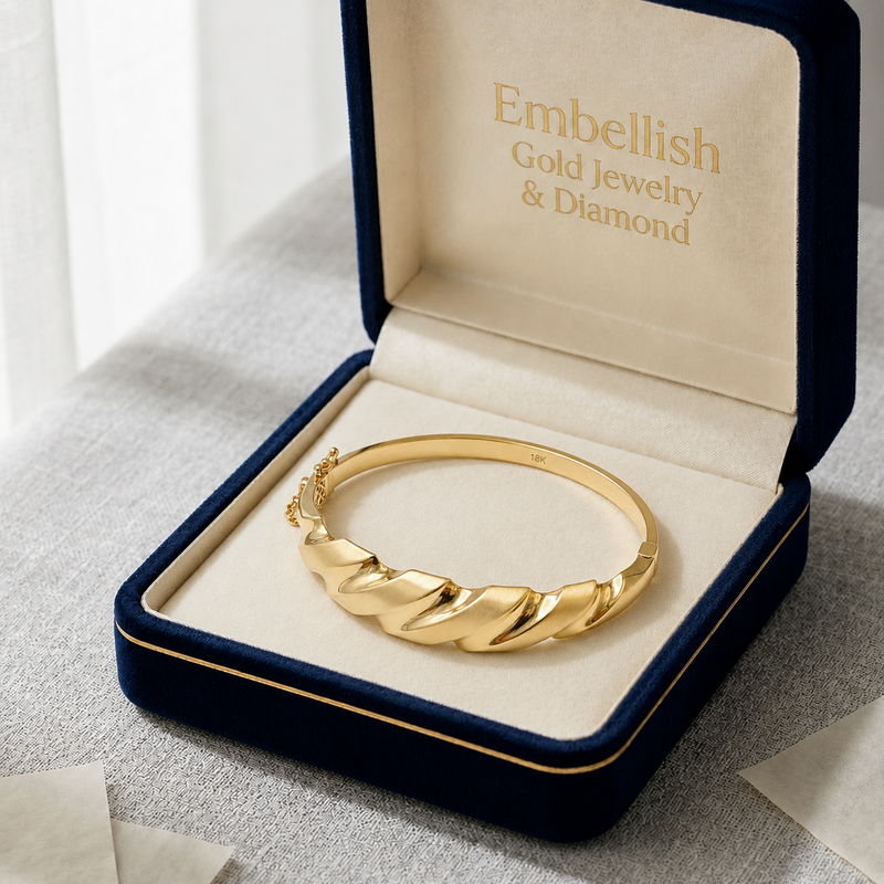 18k Gold Screw Inspired Bangle - 18k Gold Bangle - Embellish Gold Jewelry & Diamond