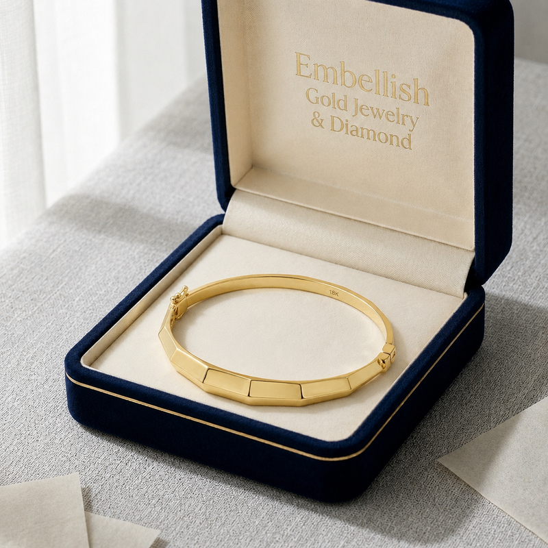 18k Gold Dia Cut Inspired Bangle - 18k Gold Bangle - Embellish Gold Jewelry & Diamond