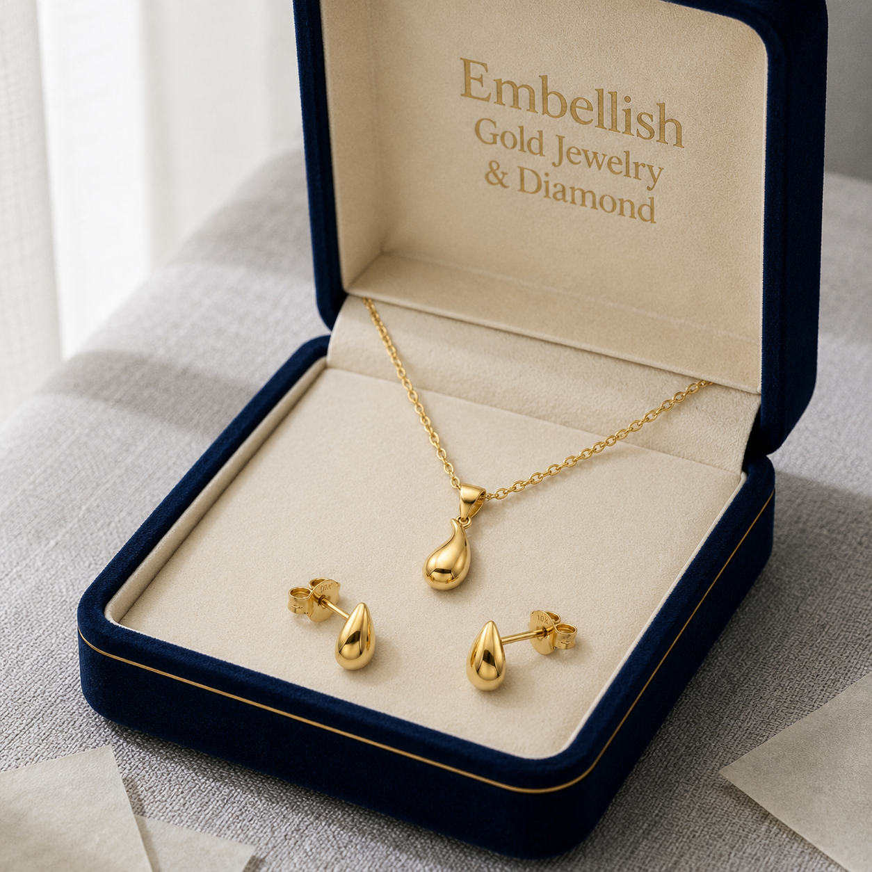 18k Gold Plain Teardrops Jewelry Set - New Launch - Embellish Gold Jewelry & Diamond