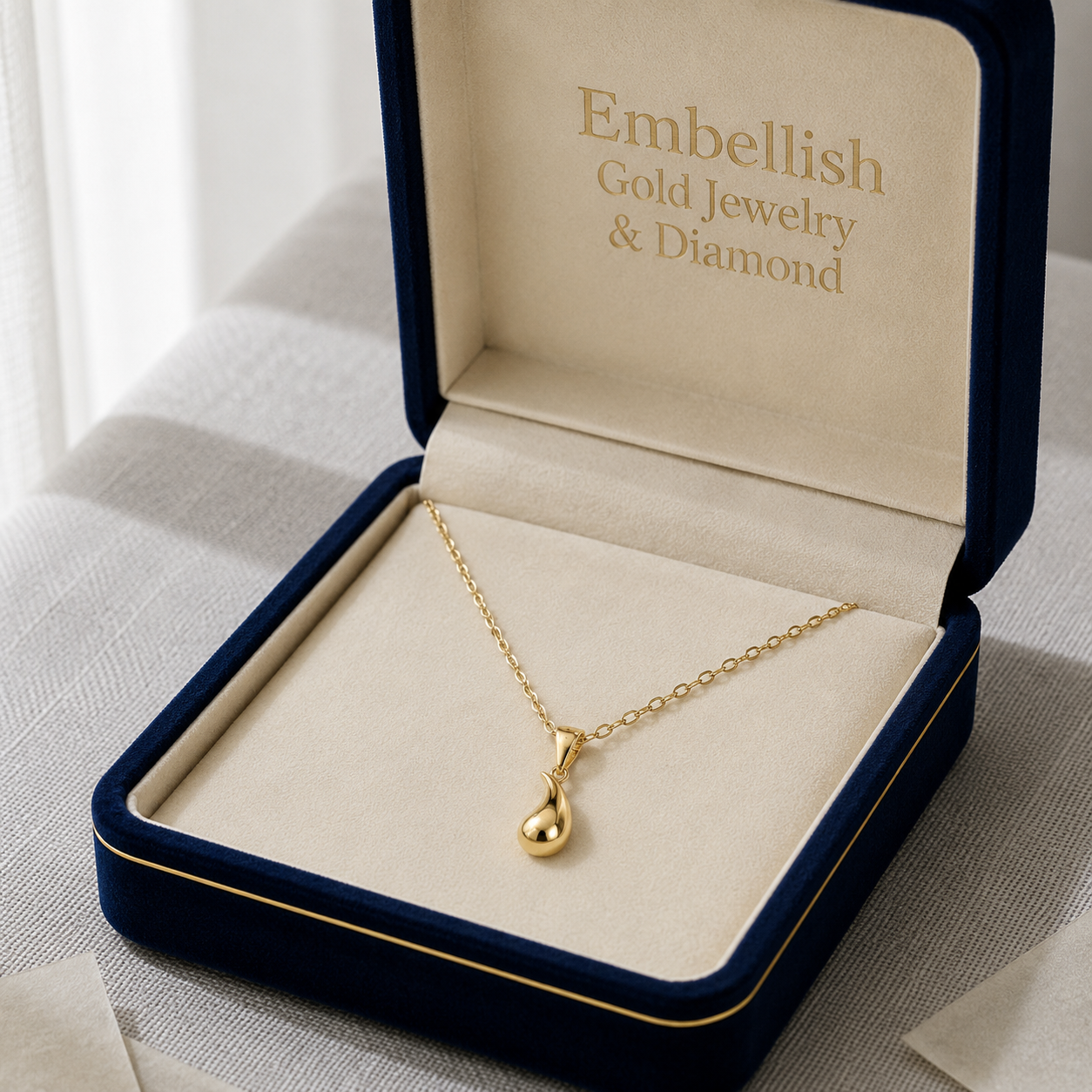 18k Gold Plain Teardrops Necklace - 18k Gold Necklace - Embellish Gold Jewelry & Diamond