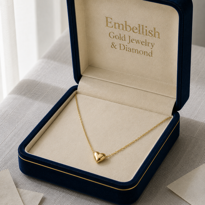 18k Gold Attached Small Heart Necklace - 18k Gold Necklace - Embellish Gold Jewelry & Diamond