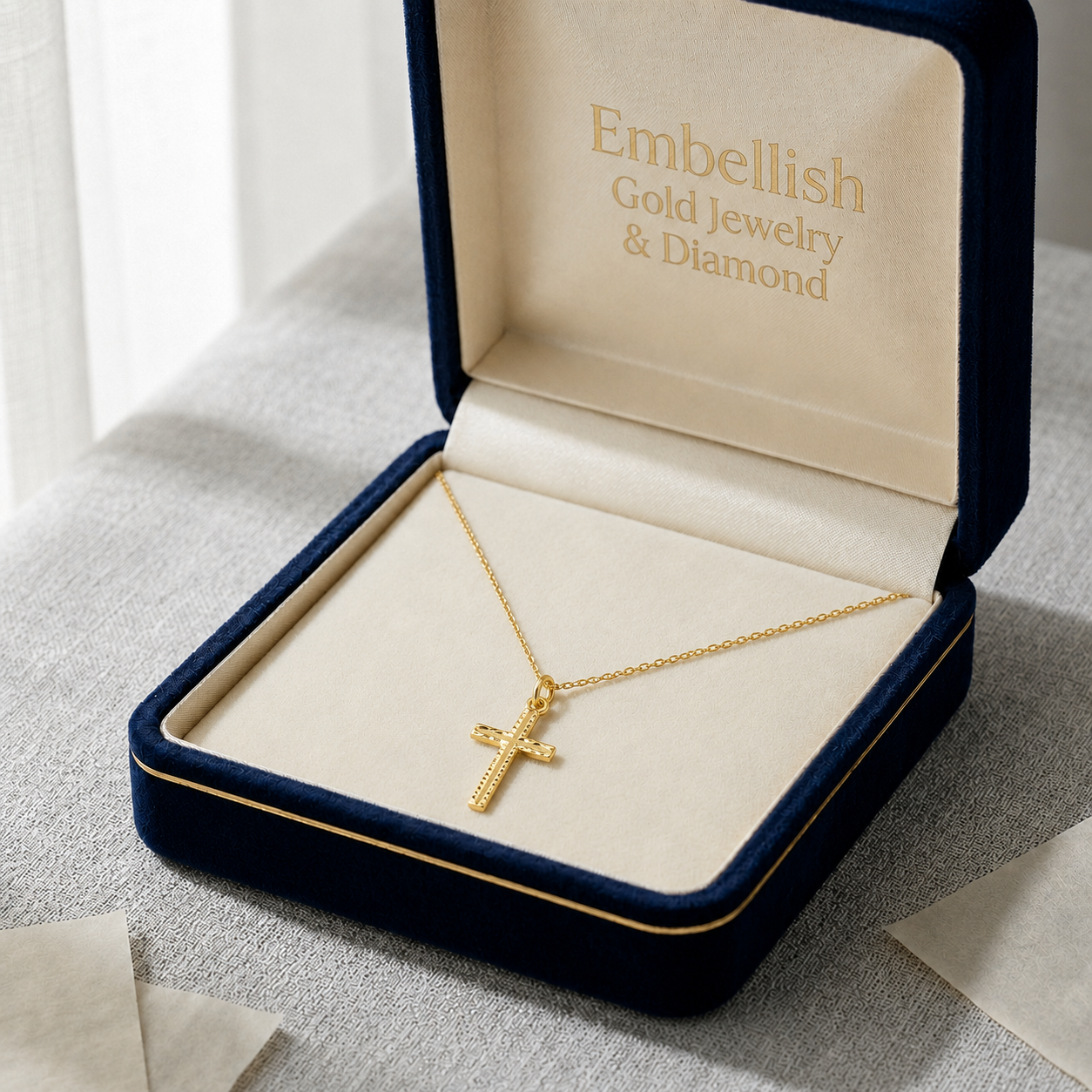 18k Gold Plain Dia Cut Cross Pendant - 18k Gold Pendant - Embellish Gold Jewelry & Diamond