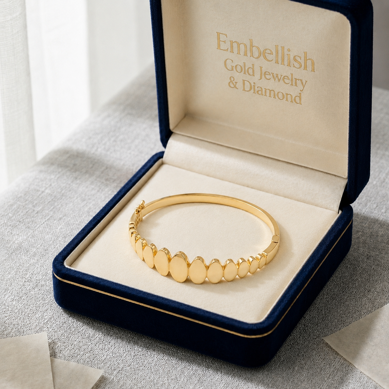 18k Gold Fence Inspired with Spring Bangle - 18k Gold Bangle - Embellish Gold Jewelry & Diamond
