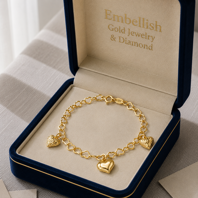 18k Gold 3 Heart in Heart Chain Bracelet - ad collection - Embellish Gold Jewelry & Diamond