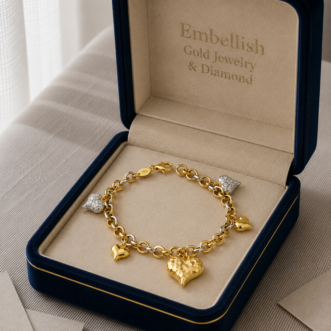 18k Gold 5 Heart Matte Bracelet - ad collection - Embellish Gold Jewelry & Diamond