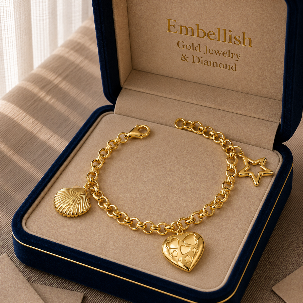 18k Gold 3 Design Rolo Bracelet