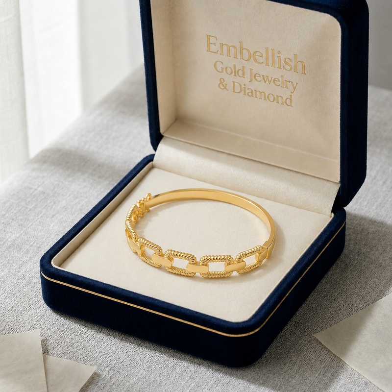 18k Gold Matte Chain Inspired Bangle - 18k Gold Bangle - Embellish Gold Jewelry & Diamond