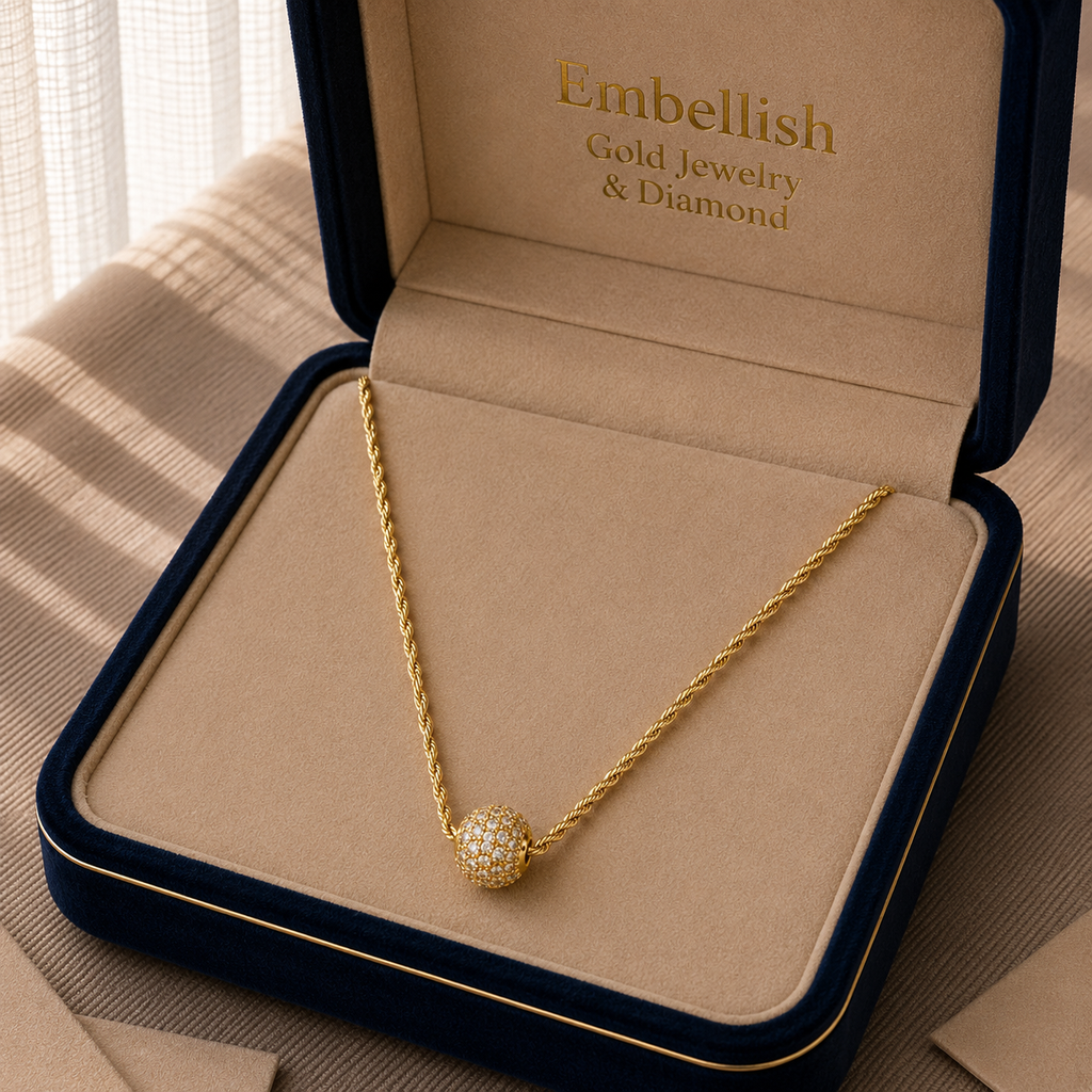 18k Gold Brass Ball with Rope Necklace