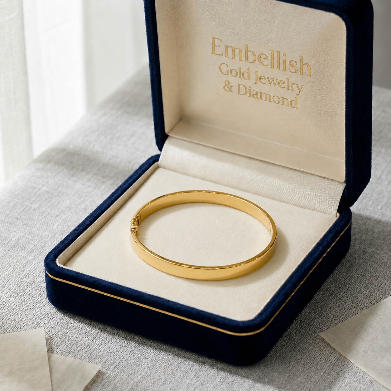 18k Gold Thin Flat Simple Bangle - 18k Gold Bangle - Embellish Gold Jewelry & Diamond