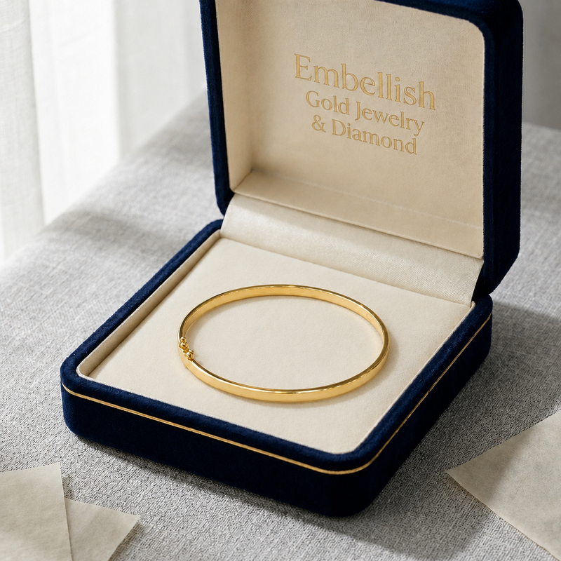 18k Gold Plain Flat Bangle - 18k Gold Bangle - Embellish Gold Jewelry & Diamond