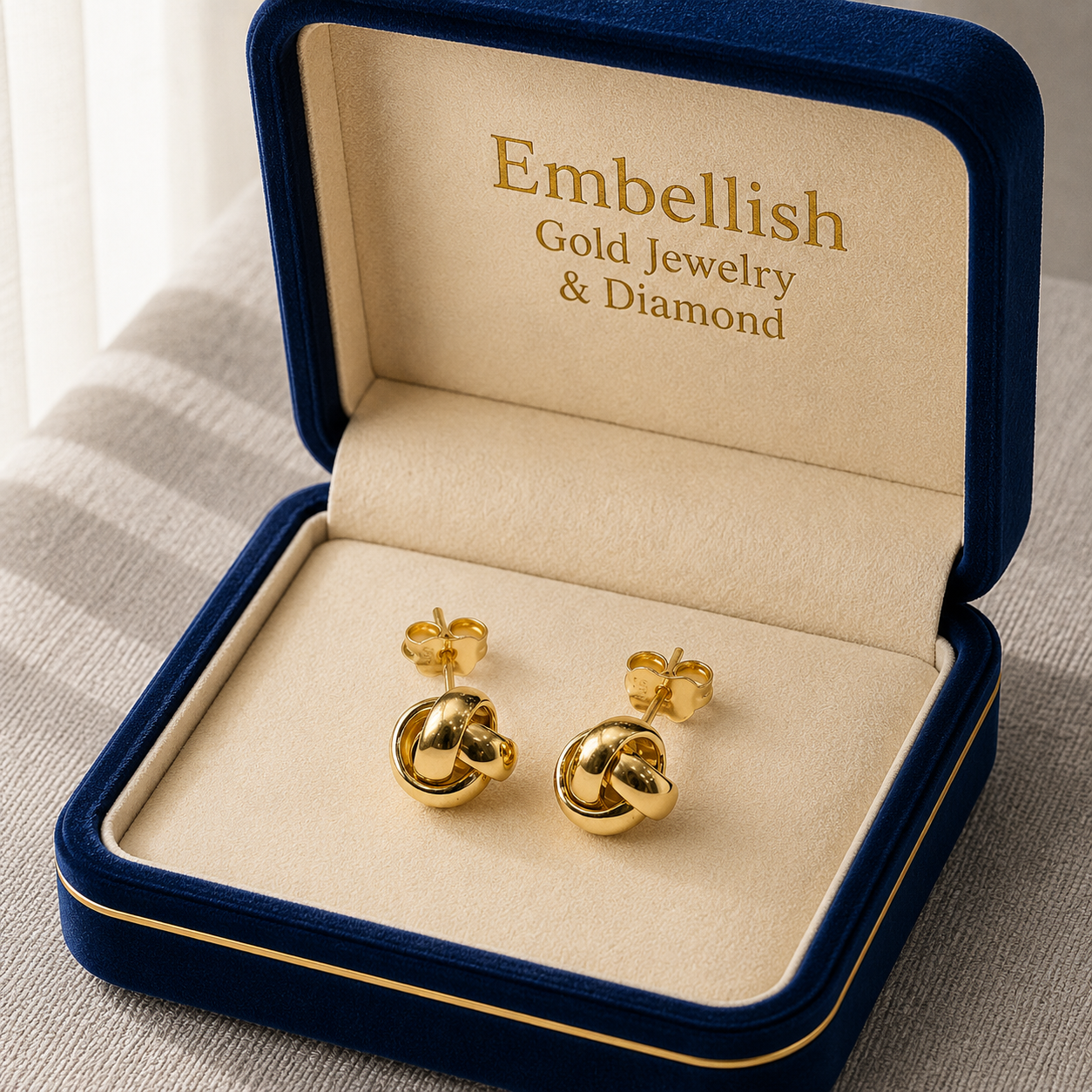 18k Gold Shiny Cinnamon Stud Earrings - 18k Gold Earrings - Embellish Gold Jewelry & Diamond