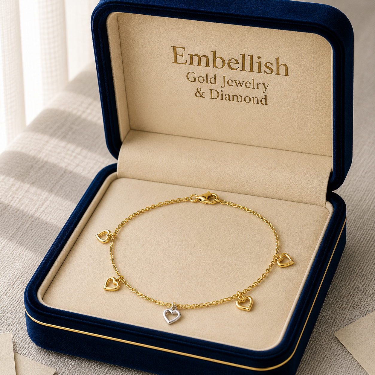 18k Gold Open Heart Anklet - ad collection - Embellish Gold Jewelry & Diamond