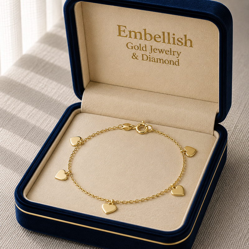 18k Gold Light Heart Anklet - ad collection - Embellish Gold Jewelry & Diamond