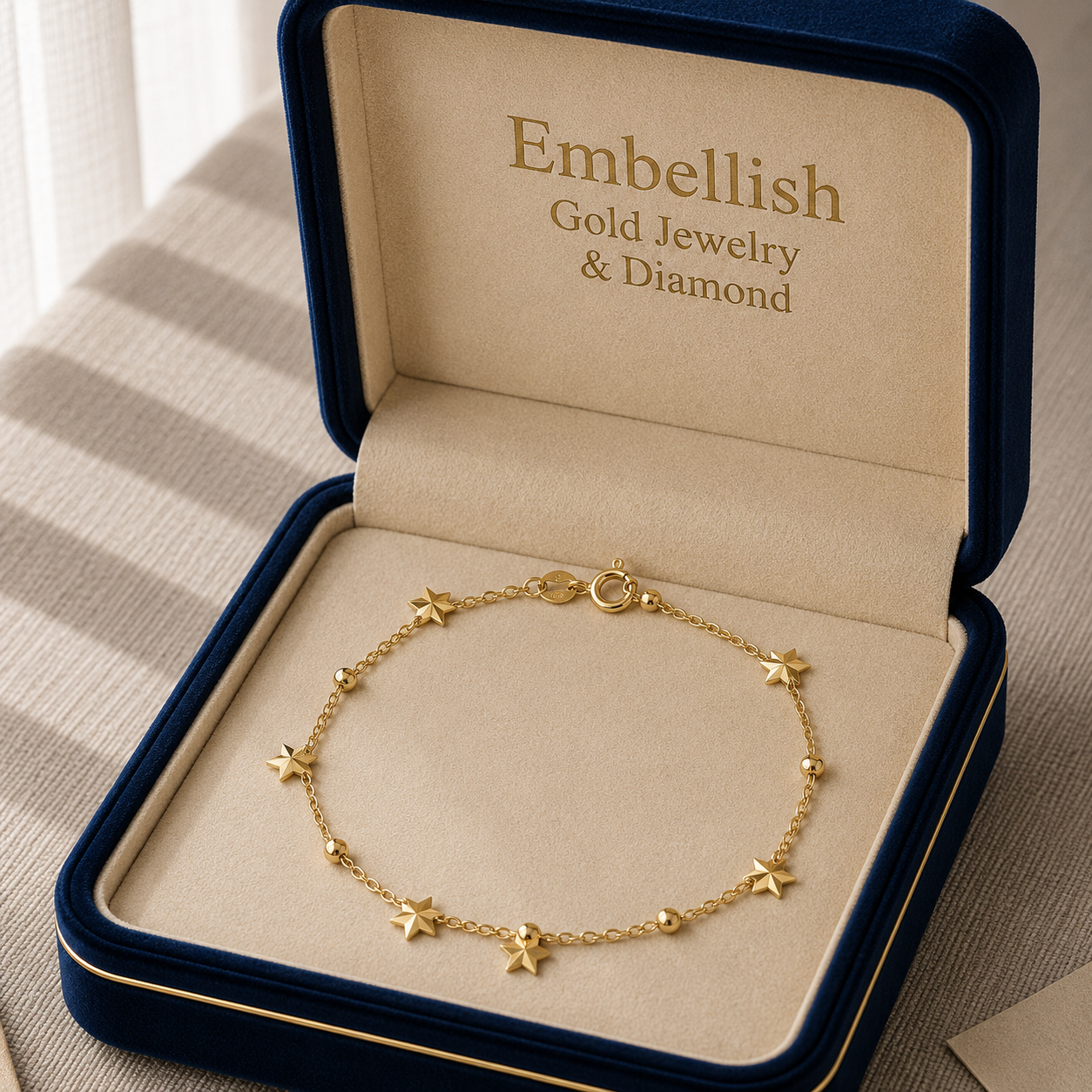 18k Gold Star Ball Anklet - ad collection - Embellish Gold Jewelry & Diamond