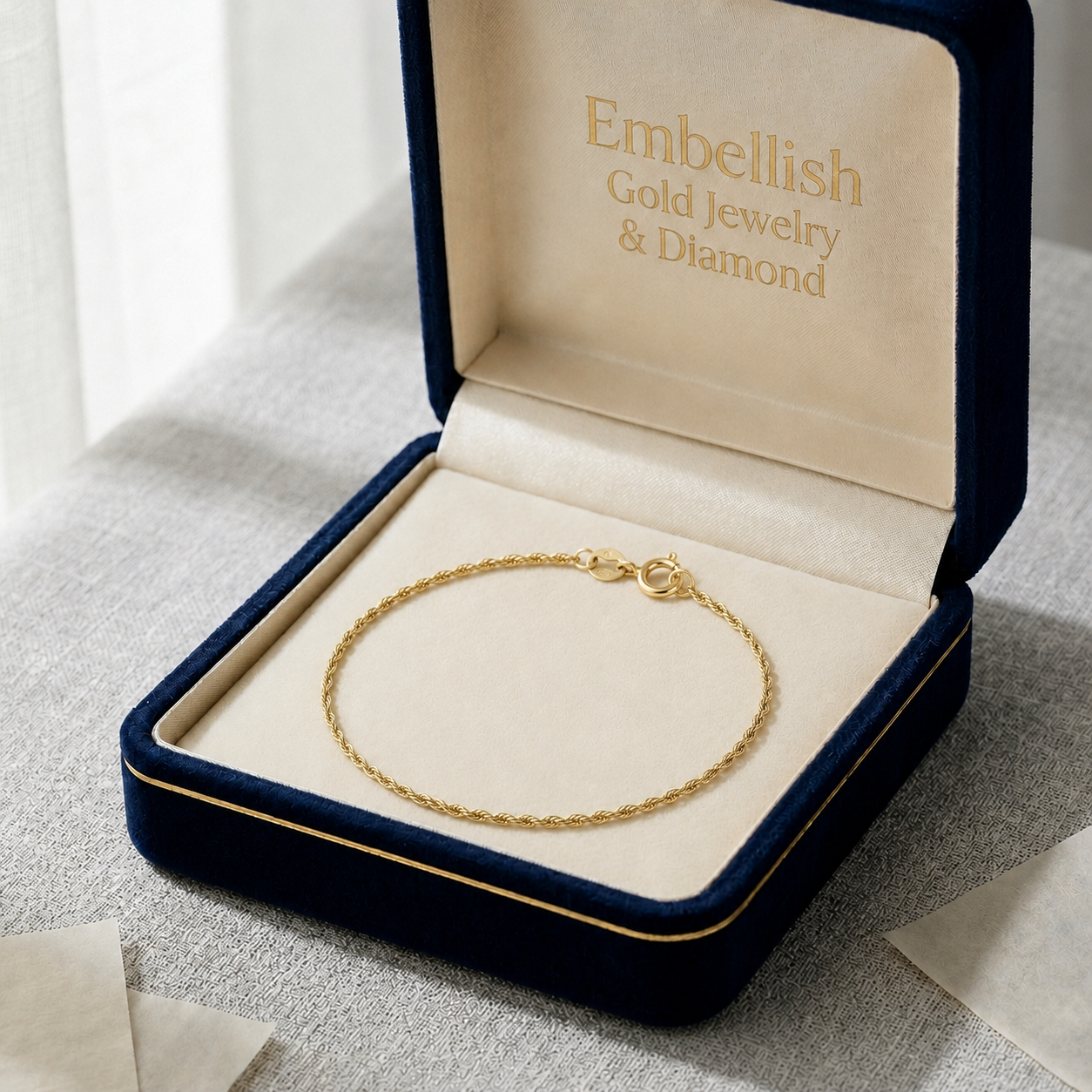 18k Gold Rope Chain Anklet - ad collection - Embellish Gold Jewelry & Diamond