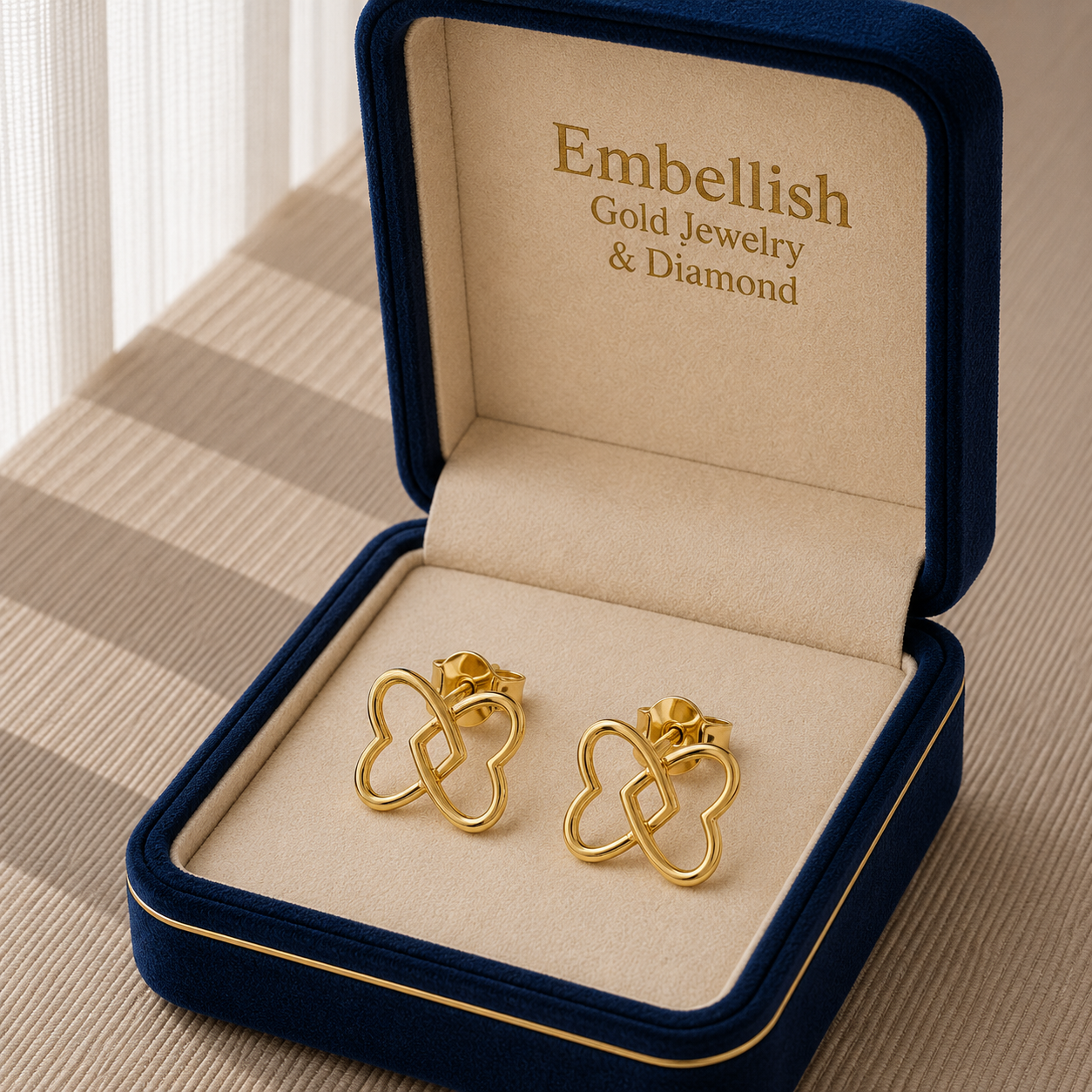 18k Gold 2 Tone Twin Edge Heart Earrings - 18k Gold Earrings - Embellish Gold Jewelry & Diamond