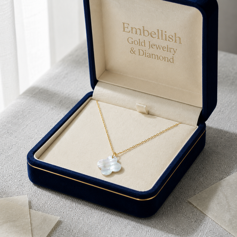 18k Gold Jade Clover Necklace - 18k Gold Necklace - Embellish Gold Jewelry & Diamond