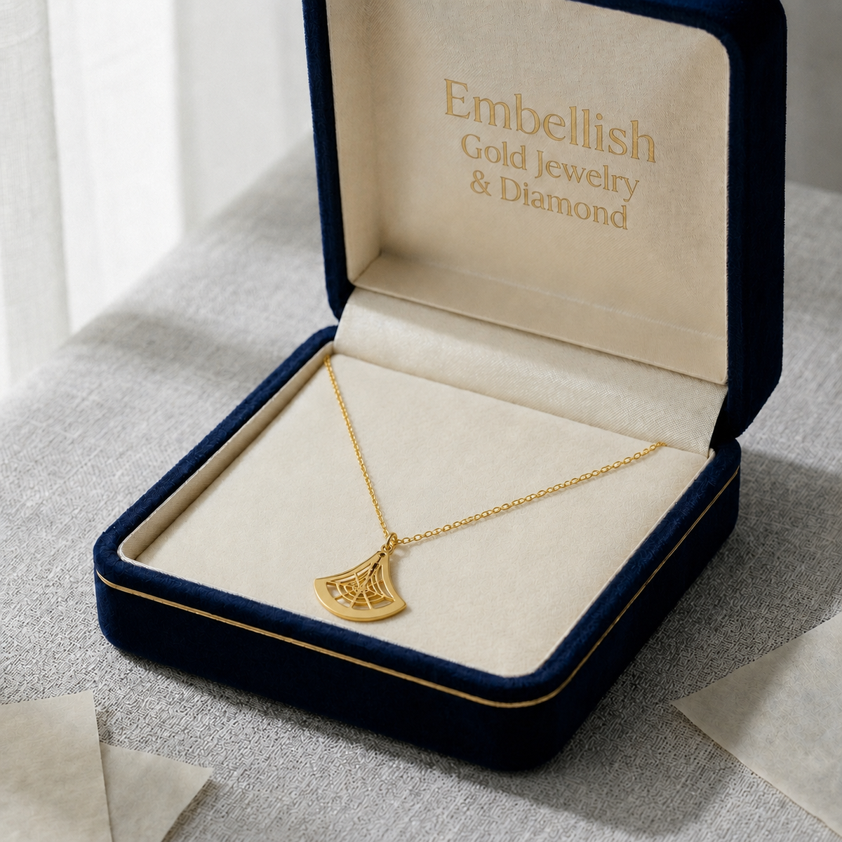 18k Gold Web Design Necklace - 18k Gold Necklace - Embellish Gold Jewelry & Diamond