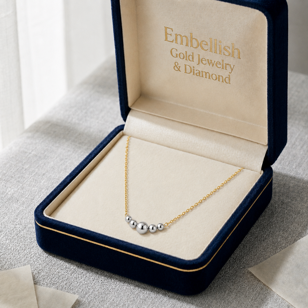 18k White Gold 5 Ball Necklace - 18k Gold Necklace - Embellish Gold Jewelry & Diamond