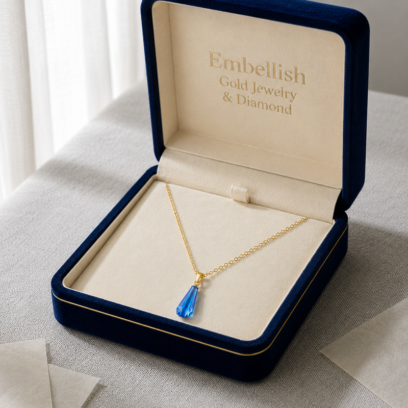 18k Gold Blue Stone Necklace - 18k Gold Necklace - Embellish Gold Jewelry & Diamond