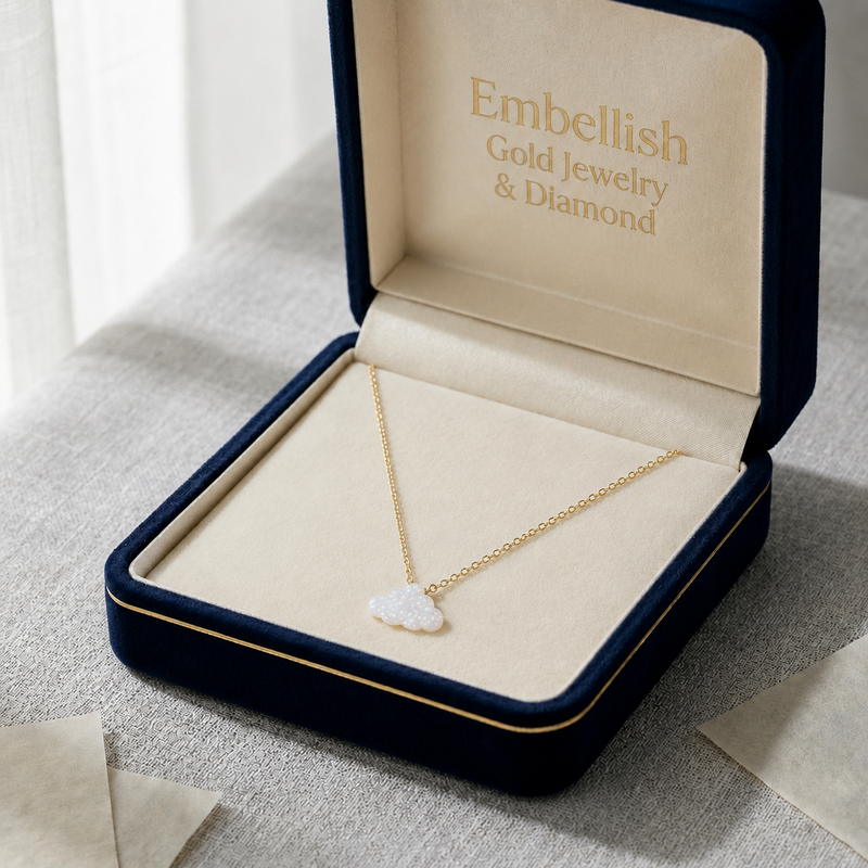 18k Gold Mother of Pearl Cloud Necklace - 18k Gold Necklace - Embellish Gold Jewelry & Diamond
