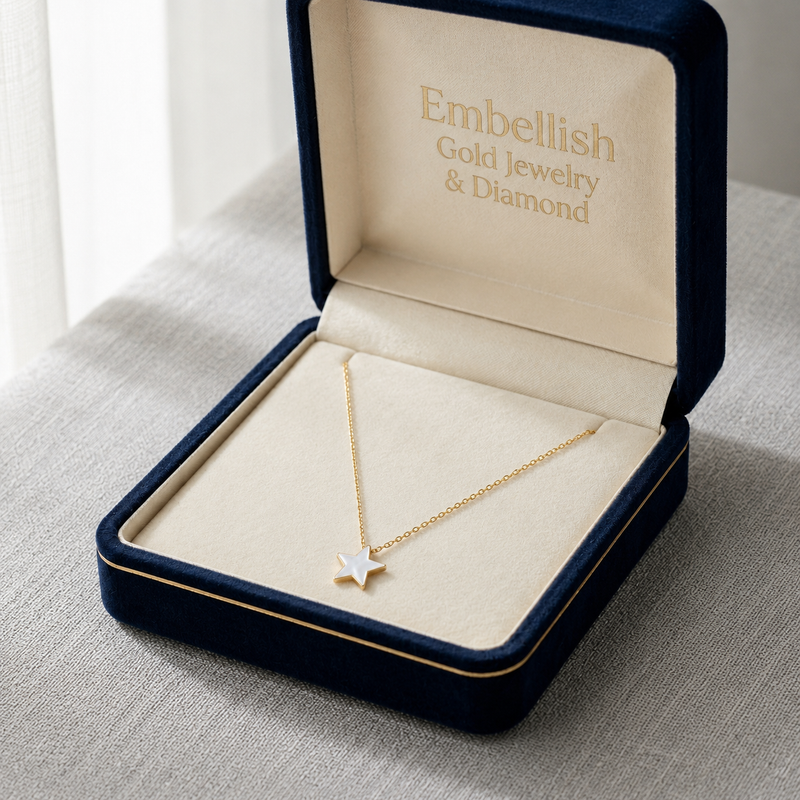18k Gold Mother of Pearl Star Necklace - 18k Gold Necklace - Embellish Gold Jewelry & Diamond