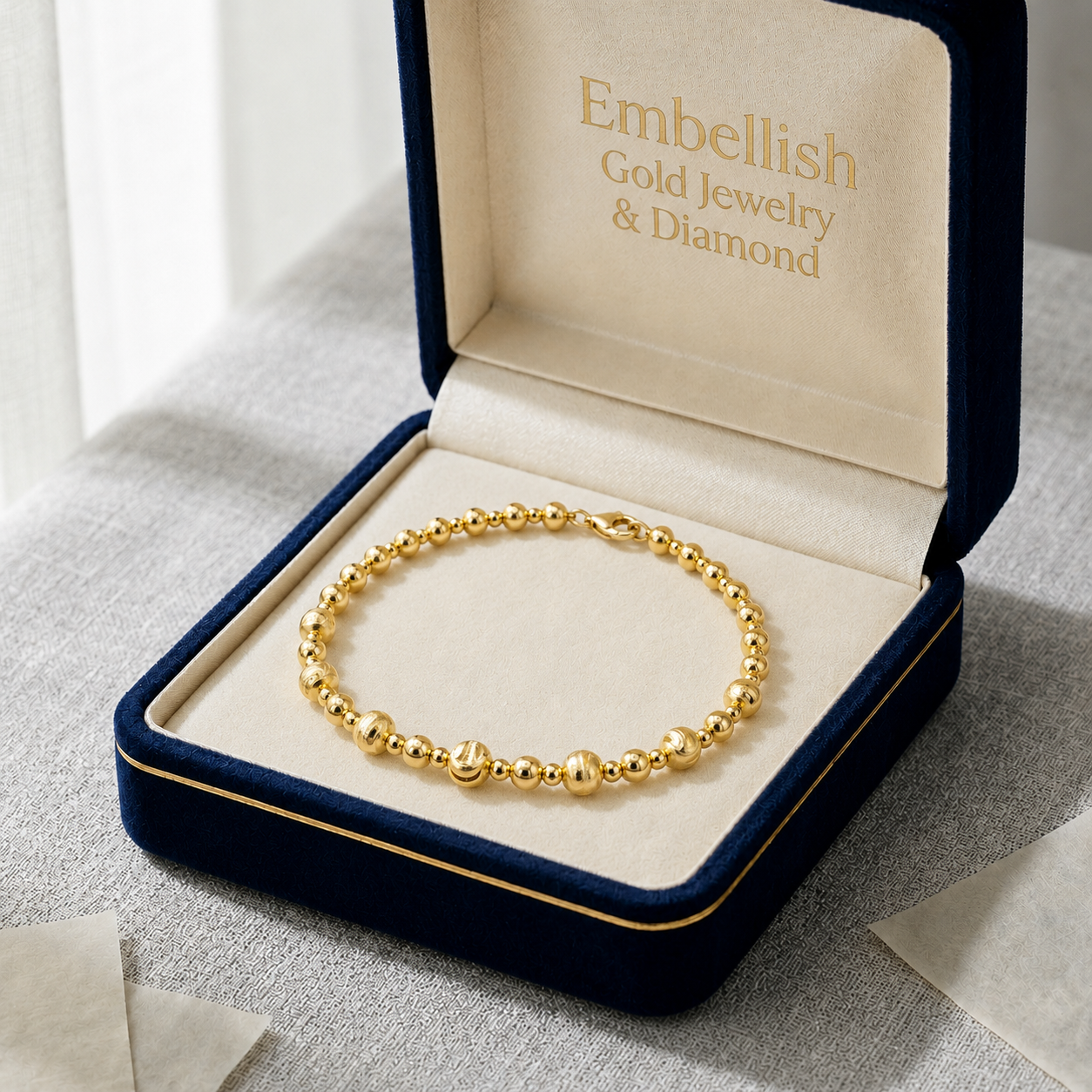 18k Gold 3 Design Shiny Ball Bangle - 18k Gold Bangle - Embellish Gold Jewelry & Diamond