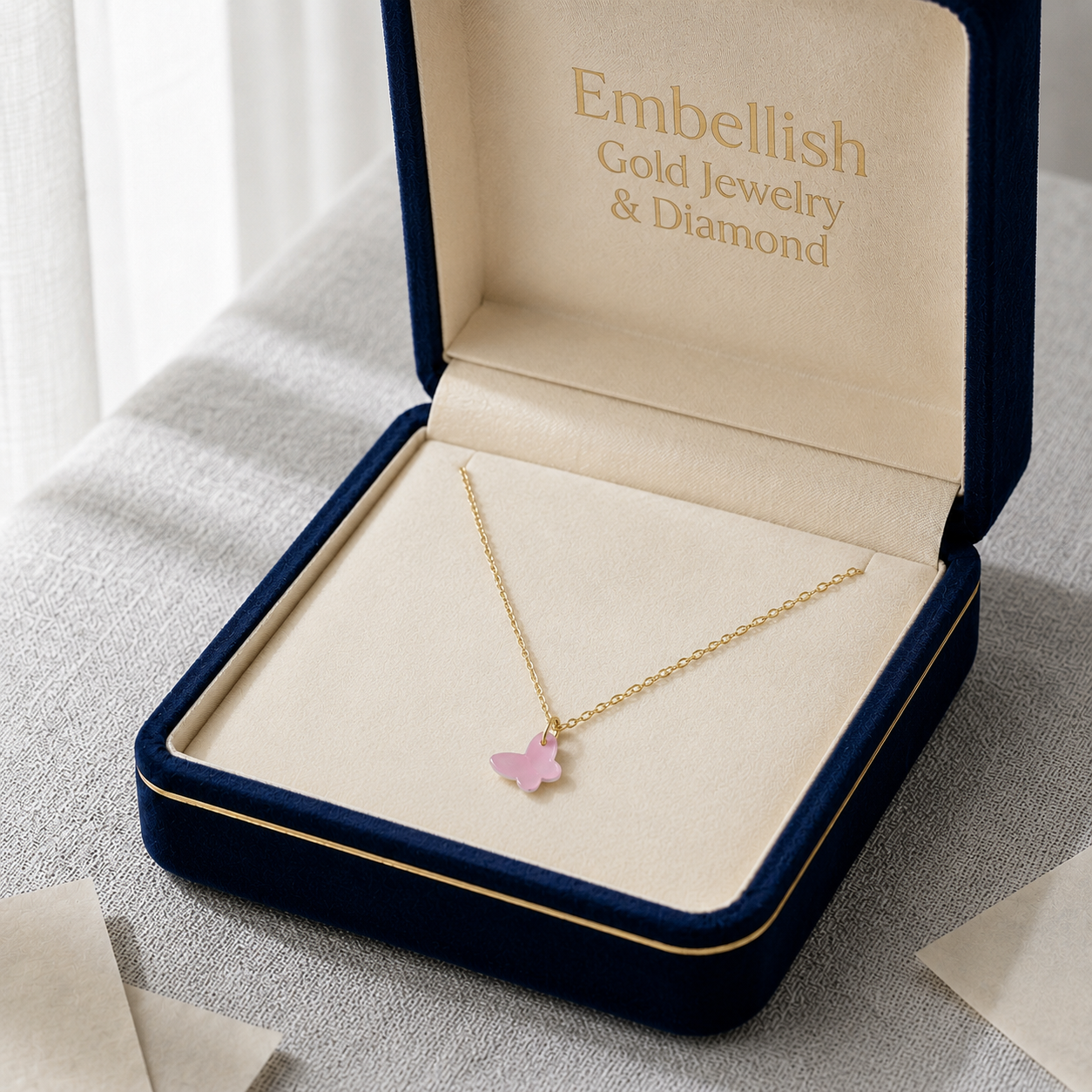 18k Gold Jade Butterfly Necklace - 18k Gold Necklace - Embellish Gold Jewelry & Diamond