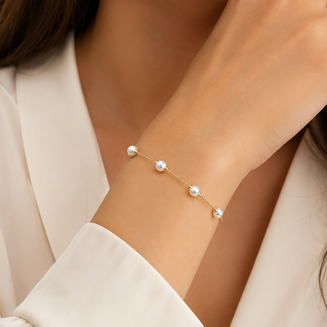 18K Real Gold Pearl And Gold Ball Bracelet - Festive Collection - Embellish Gold Jewelry & Diamond