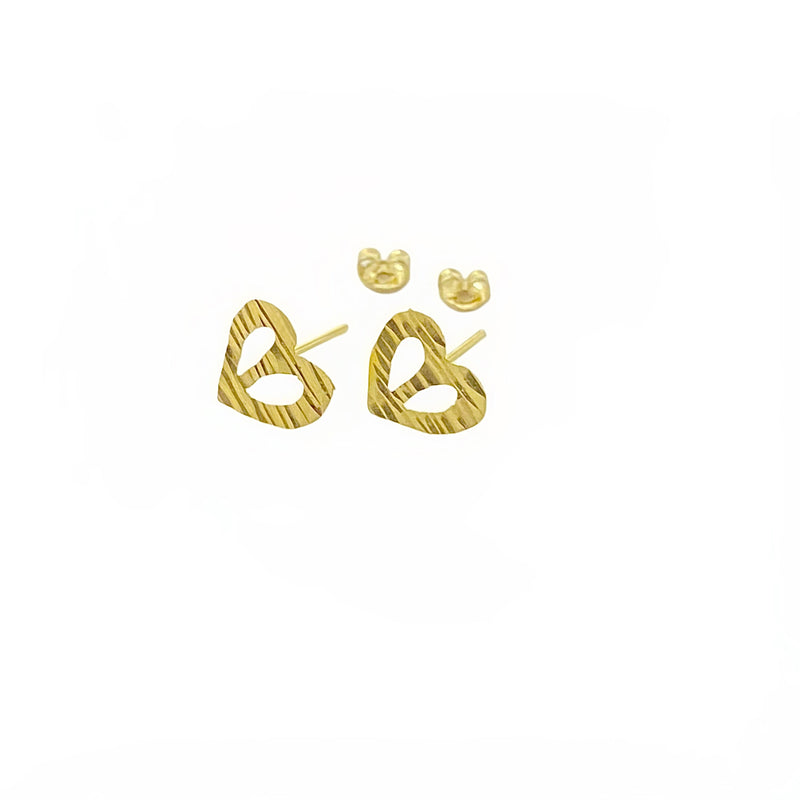 18K Real Gold Heart with Holes Earrings - 18k Gold Earrings - Embellish Gold