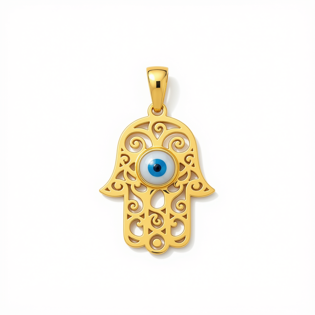 18k Hamsa Hand with Evil Eye Pendant
