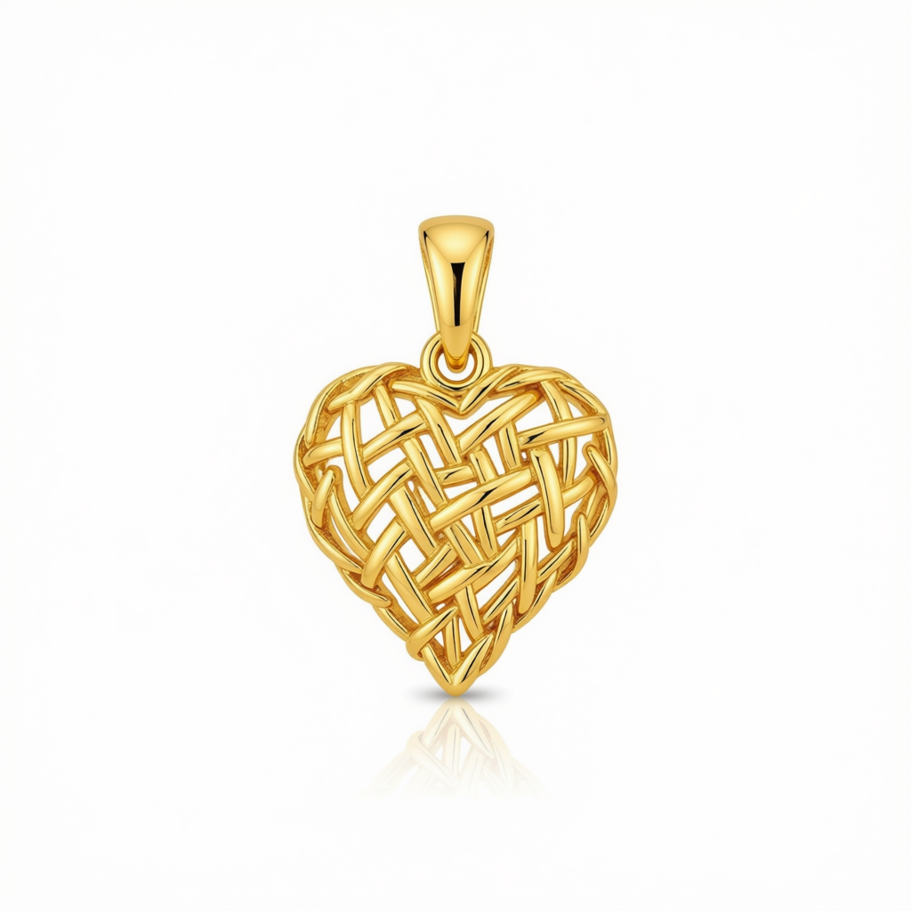 18k Gold Line Texture Heart Pendant - 18k Gold Pendant - Embellish Gold Jewelry & Diamond