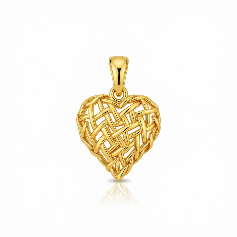 18k Gold Line Texture Heart Pendant - 18k Gold Pendant - Embellish Gold Jewelry & Diamond