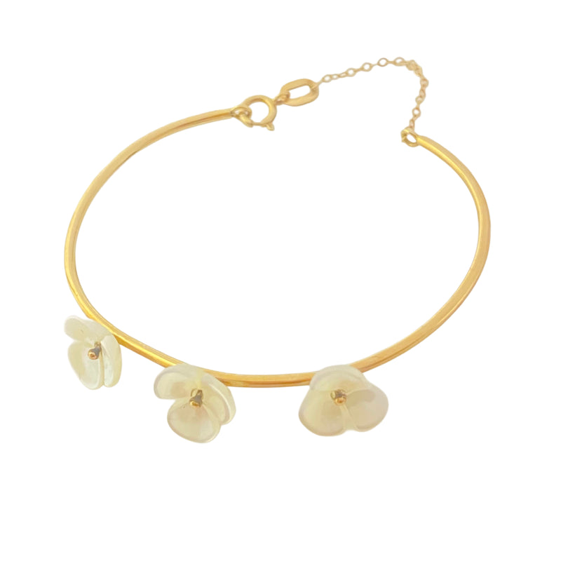 18K Real Gold 3 White Flower Baby Bangle - 18k Gold Bangle - Embellish Gold