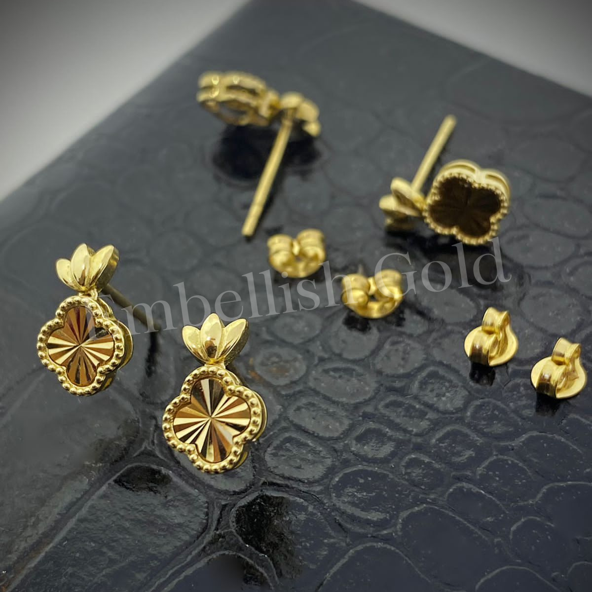18K Real Saudi Gold Vca Earring 087 Embellish Gold