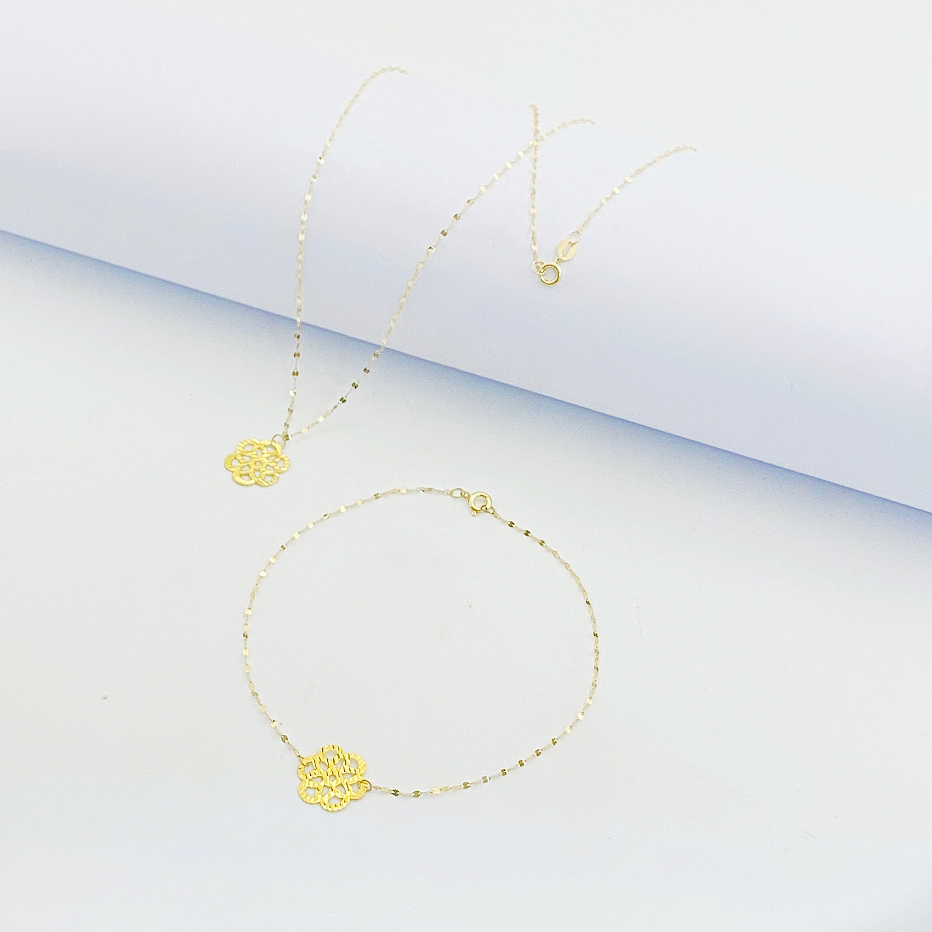 18K Real Gold Flower with Mirror Chain Set - Embellish Gold