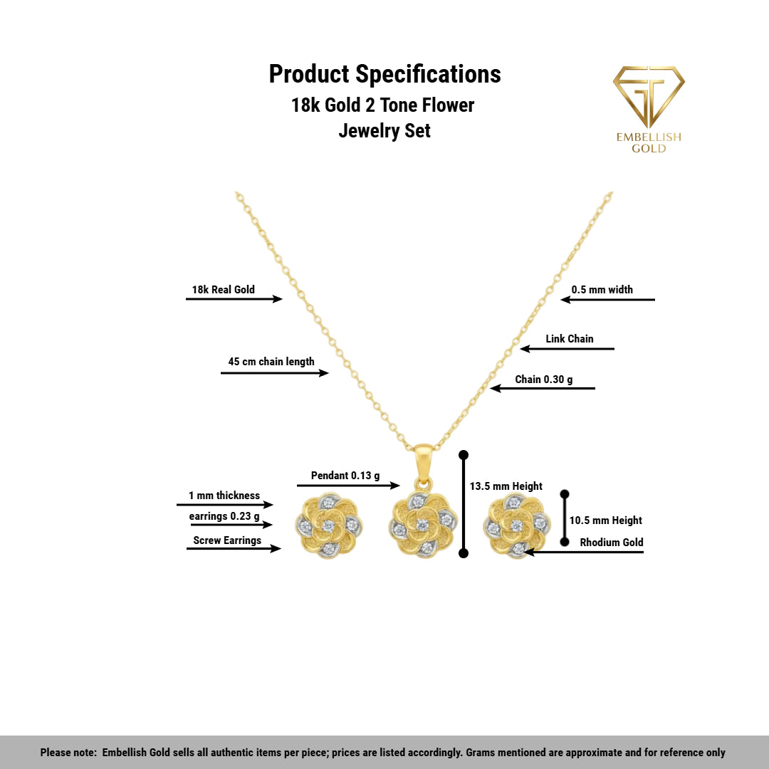 18k Gold 2 Tone Flower Jewelry Set