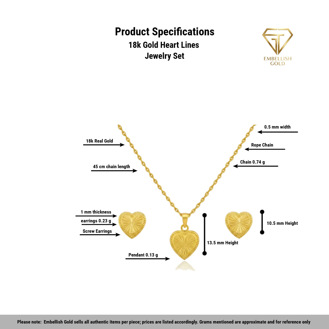 18k Gold Heart Lines Jewelry Set
