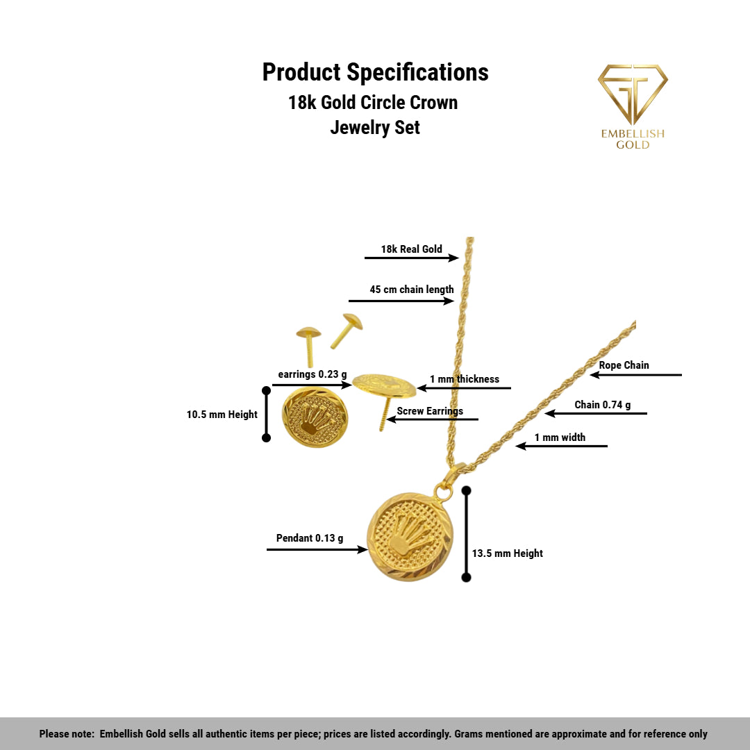 18k Gold Circle Crown Jewelry Set